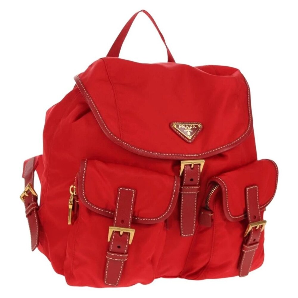 PRADA Backpack Nylon Red Gold Auth 158701V - Picture 1 of 16